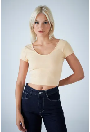 Kadın Vanilya Ön Arka U Bluz EV57