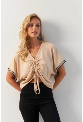 Kadın Vanilya Önü Büzgülü Bluz XL2039