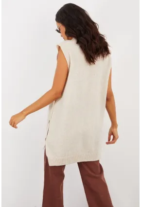 Kadın Vanilya Yanları Düğmeli Kolsuz Triko Tunik YV75