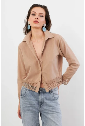 Kadın Vizon Güpürlü Gömlek MPC030