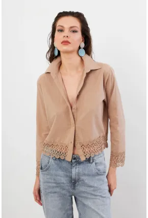 Kadın Vizon Güpürlü Gömlek MPC030