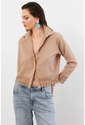 Kadın Vizon Güpürlü Gömlek MPC030