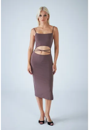 Kadın Vizon Sırtı Açık Pencereli Midi Elbise CEL001