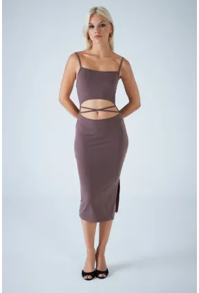 Kadın Vizon Sırtı Açık Pencereli Midi Elbise CEL001