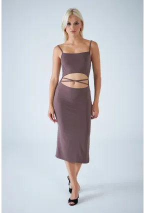 Kadın Vizon Sırtı Açık Pencereli Midi Elbise CEL001