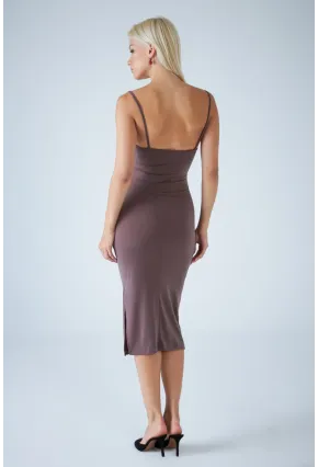 Kadın Vizon Sırtı Açık Pencereli Midi Elbise CEL001