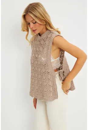 Kadın Vizon Yanları Bağlamalı Ajurlu Süveter YV226