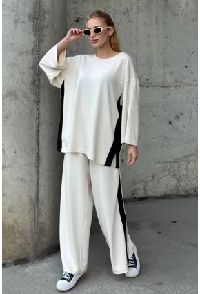 Kadın Yanları Şerit Detay Alt Üst Takım Beyaz