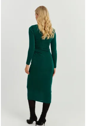 Kadın Yeşil Büzgülü Buzi Midi Elbise KED147