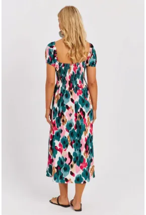 Kadın Yeşil Gipeli Desenli Midi Elbise MON126