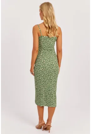 Kadın Yeşil İnce Askılı Midi Elbise MON125