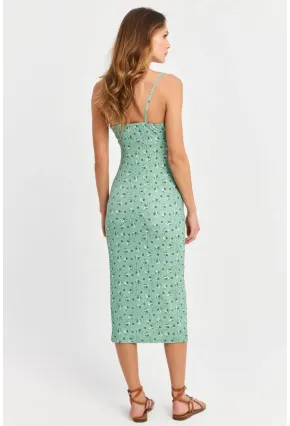 Kadın Yeşil Önü Bağlamalı Midi Elbise MTK10546