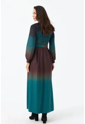 Kadın Zümrüt Yeşil Kemerli Maxi Elbise MHAD4974