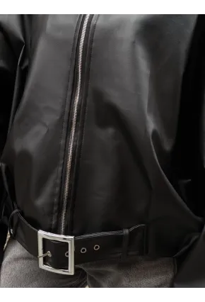 Kemerli Yarasa Kol Deri Ceket