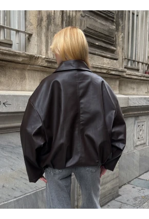 Kemerli Yarasa Kol Deri Ceket