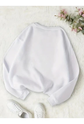 Kiraz Baskılı Oversize 3 İplik Sweat Beyaz
