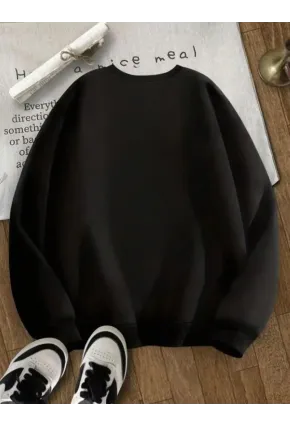 Kiraz Baskılı Oversize 3 İplik Sweat Siyah