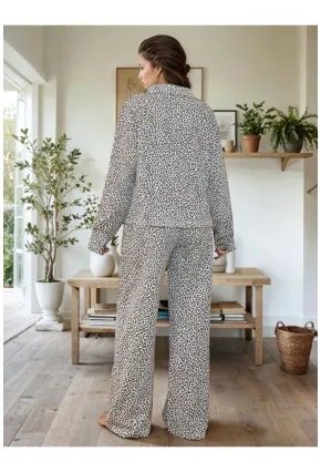 Leopar Desenli Düğmeli Pijama Takımı