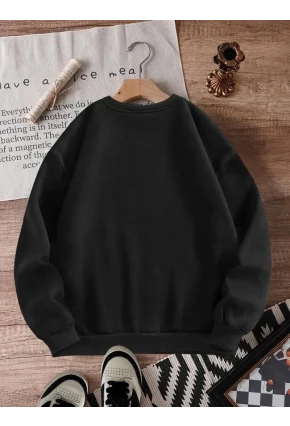 Leopar Fiyonk Baskılı 3Üç İplik Oversize Sweatshirt