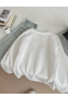 Leopar Fiyonk Desenli Üç İplik Oversize Sweatshirt