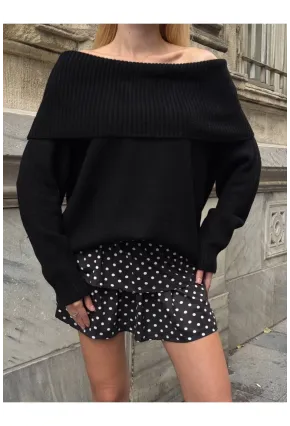 Madonna Yaka Siyah Triko Bluz Elbise