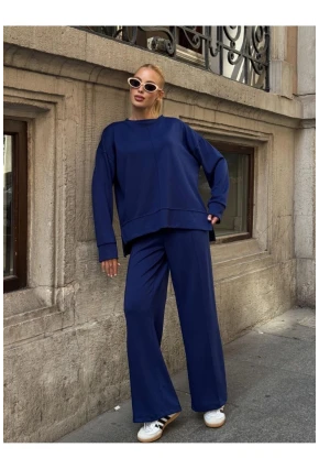 Modal Kumaş Lacivert Oversize Sweat İkili Takım