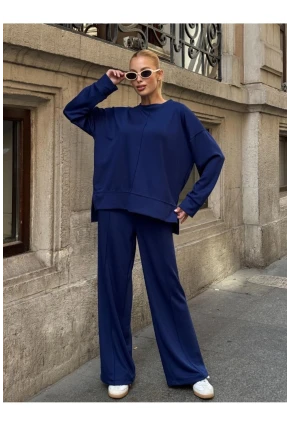 Modal Kumaş Lacivert Oversize Sweat İkili Takım