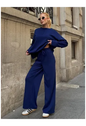 Modal Kumaş Lacivert Oversize Sweat İkili Takım