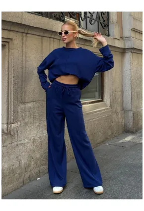 Modal Kumaş Lacivert Oversize Sweat İkili Takım
