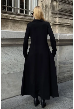 Polo Yaka Fermuarlı Çift Cep Rahat Kesim Elbise