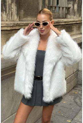 Suni Kürk Premium Peluş Ceket Ekru