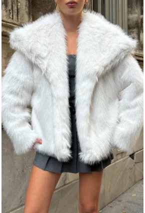 Suni Kürk Premium Peluş Ceket Ekru