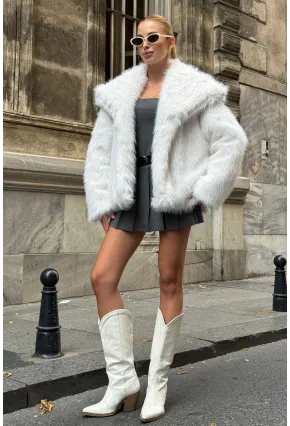 Suni Kürk Premium Peluş Ceket Ekru