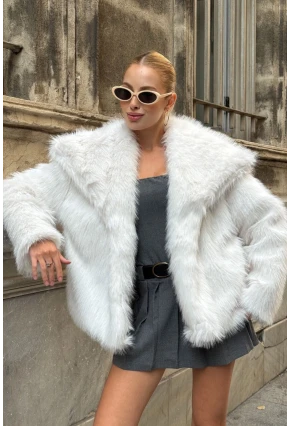 Suni Kürk Premium Peluş Ceket Ekru