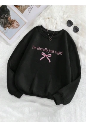 Yazı Baskılı Oversize Üç İplik Sweatshirt