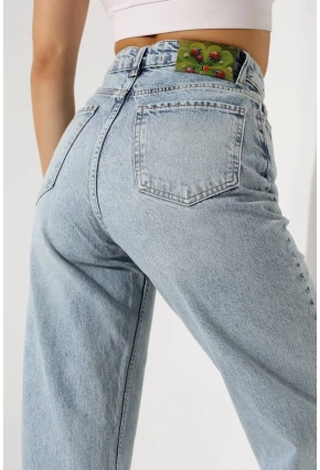 Yüksek Bel Düz Kesim Açık Mavi Jean