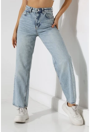 Yüksek Bel Düz Kesim Açık Mavi Jean