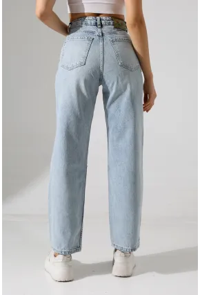 Yüksek Bel Düz Kesim Açık Mavi Jean