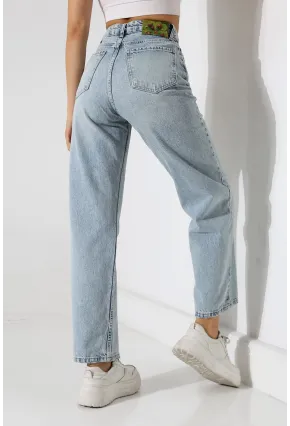 Yüksek Bel Düz Kesim Açık Mavi Jean