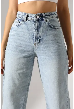 Yüksek Bel Düz Kesim Açık Mavi Jean