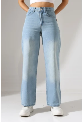 Açık Mavi Yüksek Bel Wide Leg Jean Pantolon