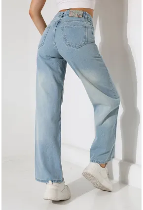 Açık Mavi Yüksek Bel Wide Leg Jean Pantolon