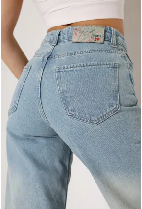 Açık Mavi Yüksek Bel Wide Leg Jean Pantolon