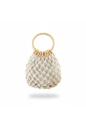 Ahşap Saplı Ekru El Örmesi Çanta