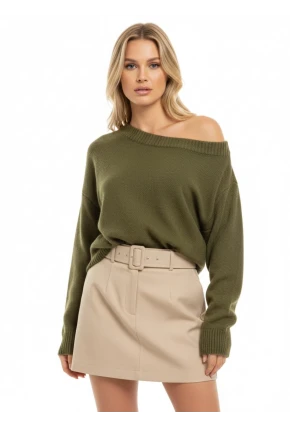 Asimetrik Yaka Oversize Triko Kazak