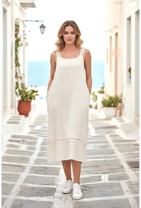 Askılı Askısı Dantelli Keten Elbise