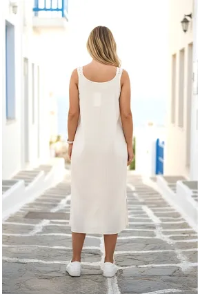 Askılı Askısı Dantelli Keten Elbise