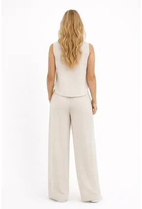 Askılı Yanları Halat Detaylı Gömlek Pantolon Keten Takım