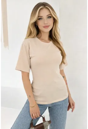 Bağlama Detaylı Kısa Kollu Tişört Bej