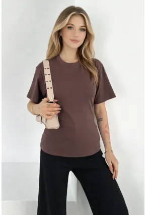 Bağlama Detaylı Kısa Kollu Tişört Kahverengi